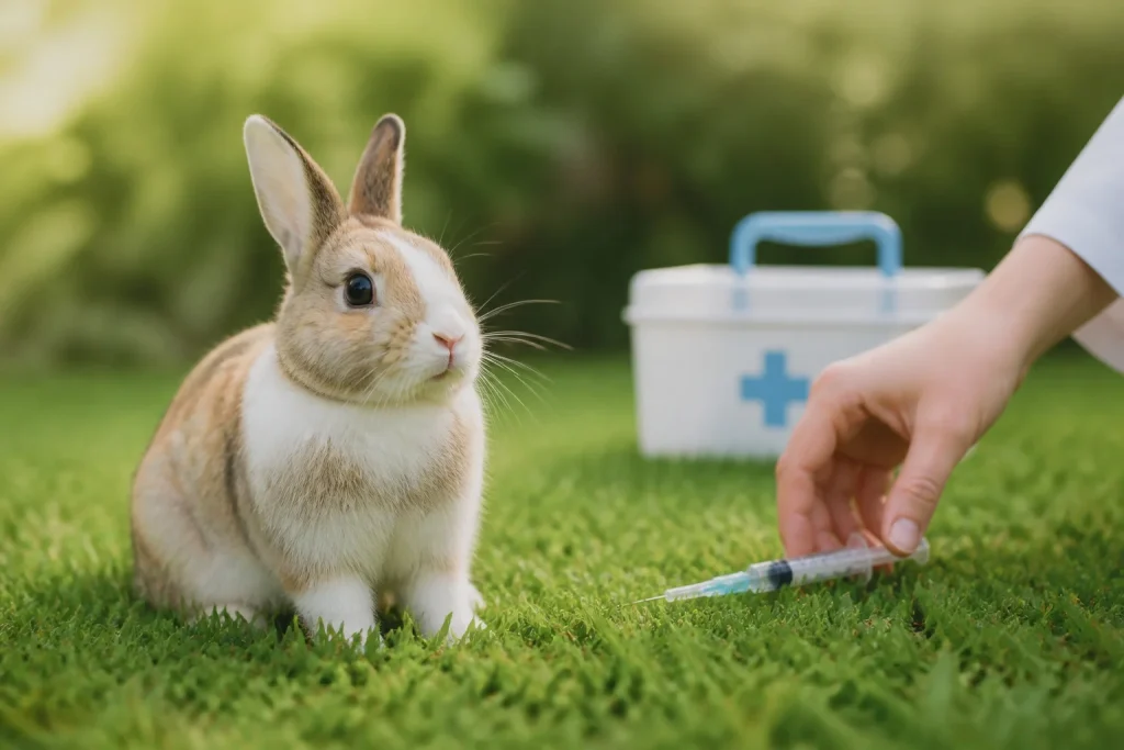 Lapin mignon et seringue prevention en douceur