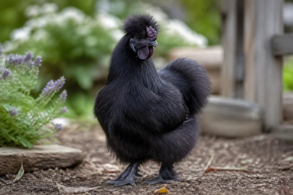 Poule soie noire majestueuse